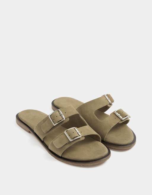 Yours Clothing Double buckle footed mule in extra wide fit in natural, 2 of 4