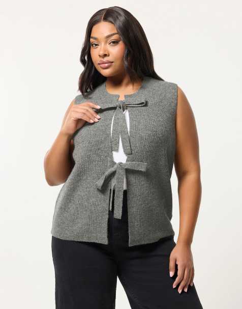 Yours Clothing Double tie knitted vest top in grey