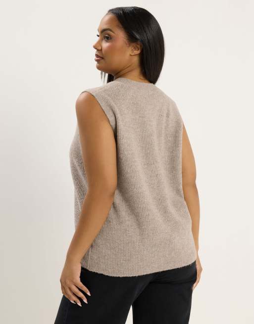 Yours Clothing Double tie knitted vest top in natural, 4 of 4