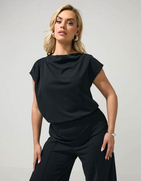 Yours Clothing Drape shoulder top in black - view 1