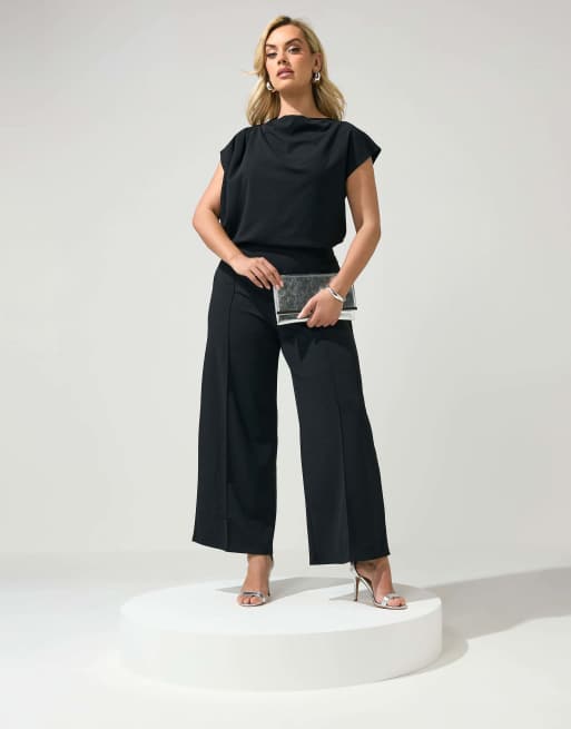 Yours Clothing Drape shoulder top in black, 2 of 4