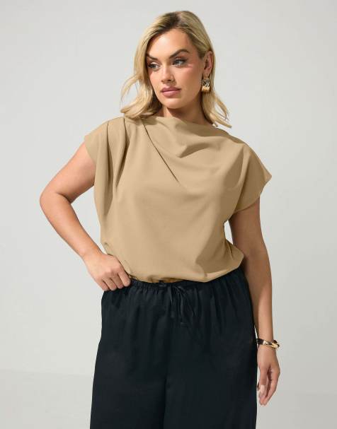 Yours Clothing Drape shoulder top in natural - view 1