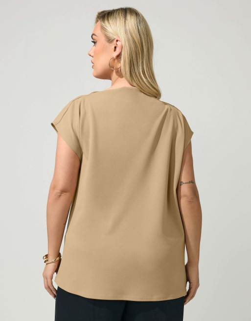 Yours Clothing Drape shoulder top in natural, 3 of 4