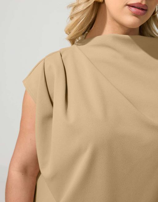 Yours Clothing Drape shoulder top in natural, 4 of 4