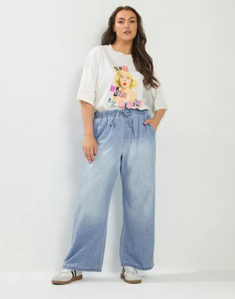 Yours Clothing Drawstring wide leg jeans in blue