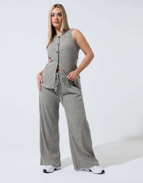 Yours Clothing Drawstring wide leg trousers in grey - view 1
