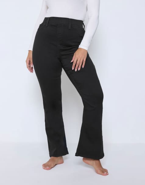 Yours Clothing Elasticated bootcut jeggings in black - view 1