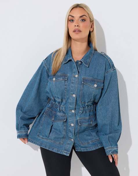 Yours Clothing Elasticated waist denim jacket in blue - view 1