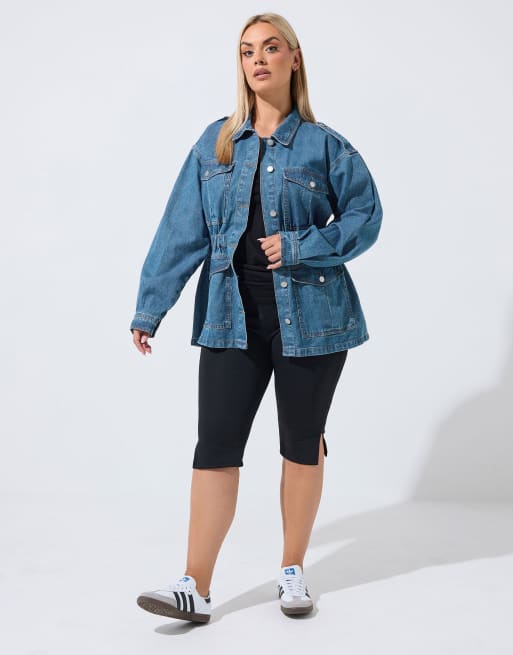 Yours Clothing Elasticated waist denim jacket in blue, 2 of 4