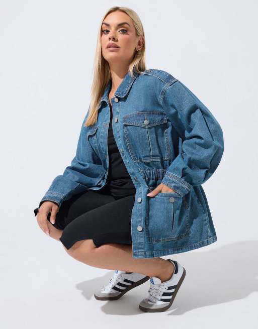 Yours Clothing Elasticated waist denim jacket in blue, 3 of 4