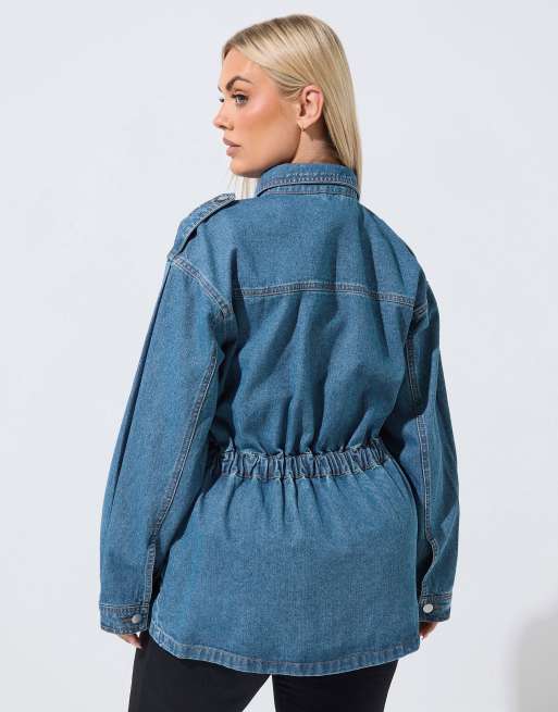 Yours Clothing Elasticated waist denim jacket in blue, 4 of 4