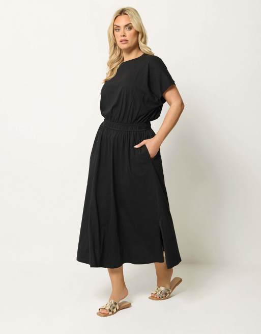 Yours Clothing Elasticated waist maxi dress in black, 2 of 4