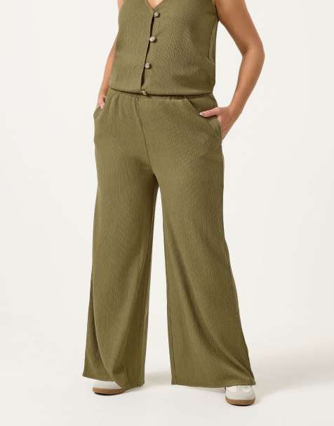 Yours Clothing Elasticated waist textured trousers in green - view 1