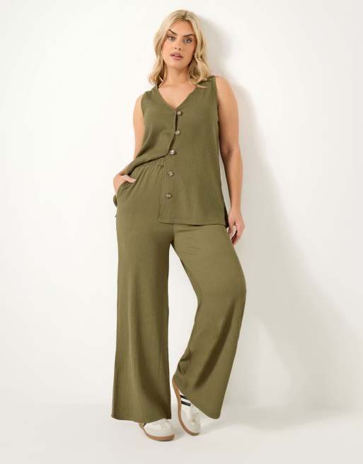 Yours Clothing Elasticated waist textured trousers in green, 2 of 4