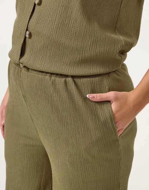 Yours Clothing Elasticated waist textured trousers in green, 3 of 4