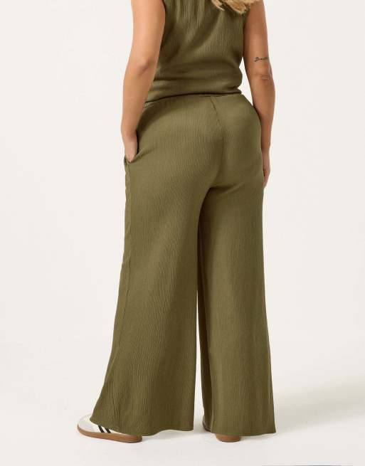 Yours Clothing Elasticated waist textured trousers in green, 4 of 4
