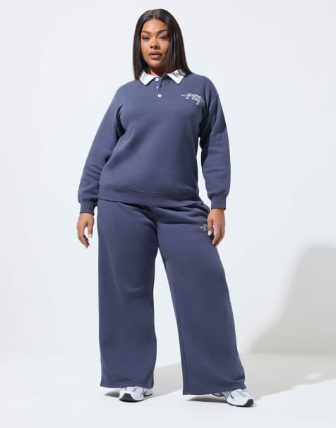 Yours Clothing Embroidered rugby sweatshirt in navy