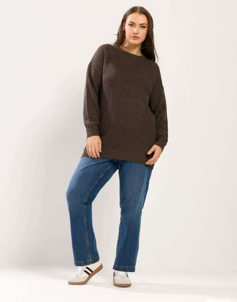 Yours Clothing Essential knitted jumper in brown - view 1