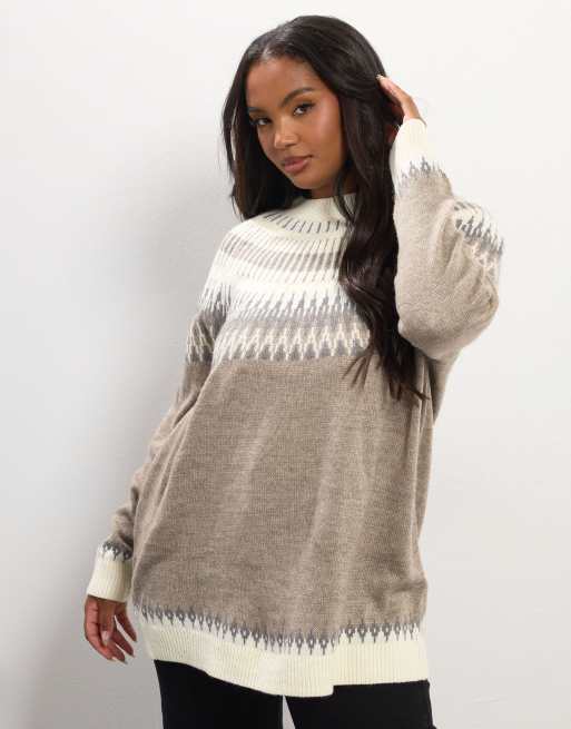 Yours Clothing Fairisle knitted jumper in natural