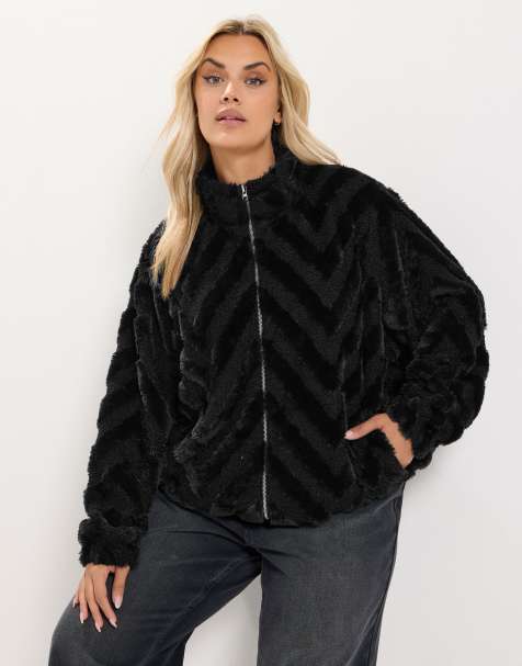 Yours Clothing Faux fur borg fleece in black - view 1