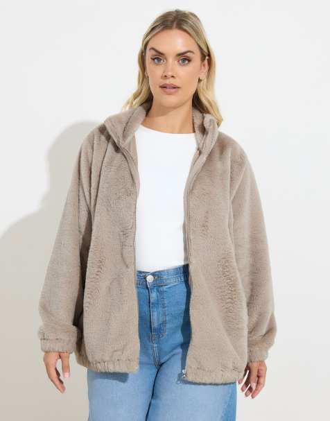Yours Clothing Faux fur fleece jacket in natural - view 1