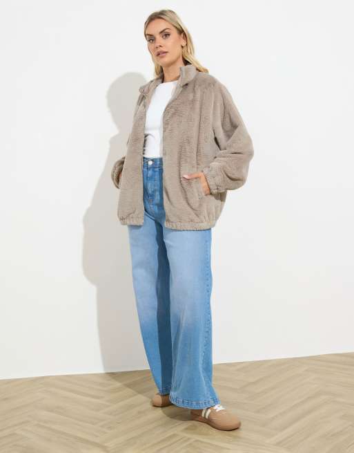 Yours Clothing Faux fur fleece jacket in natural, 3 of 4
