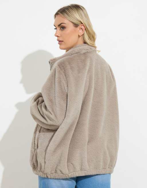 Yours Clothing Faux fur fleece jacket in natural, 4 of 4