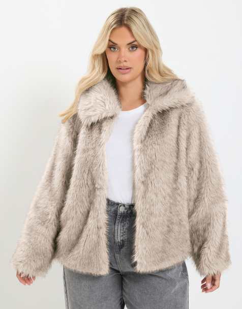 Yours Clothing Faux fur tipped coat in grey - view 1