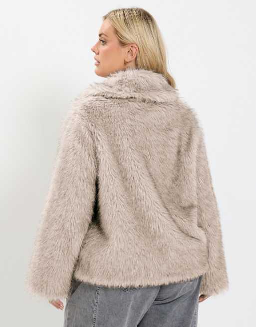 Yours Clothing Faux fur tipped coat in grey, 4 of 4