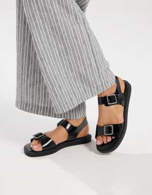  Faux leather buckle strap sandals in wide e fit and extra wide eee fit 