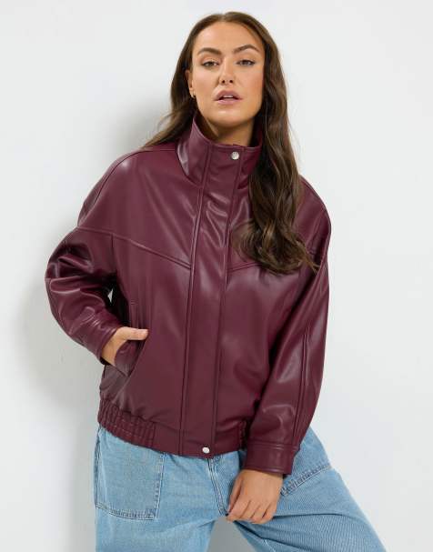 Yours Clothing Faux leather funnel neck jacket in red - view 1