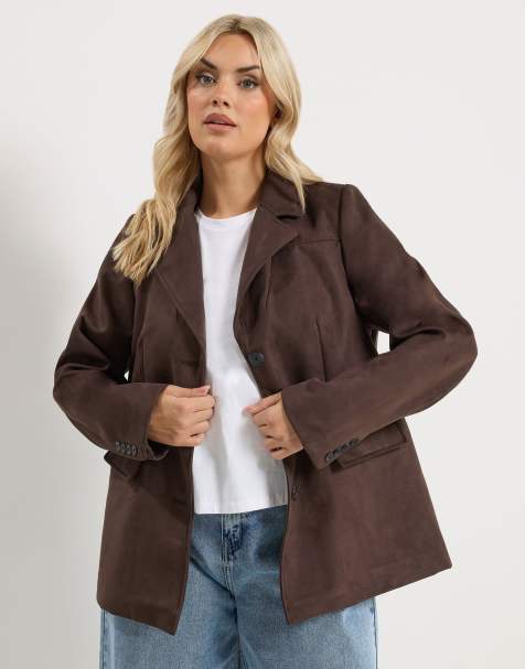 Yours Clothing Faux suede blazer in brown