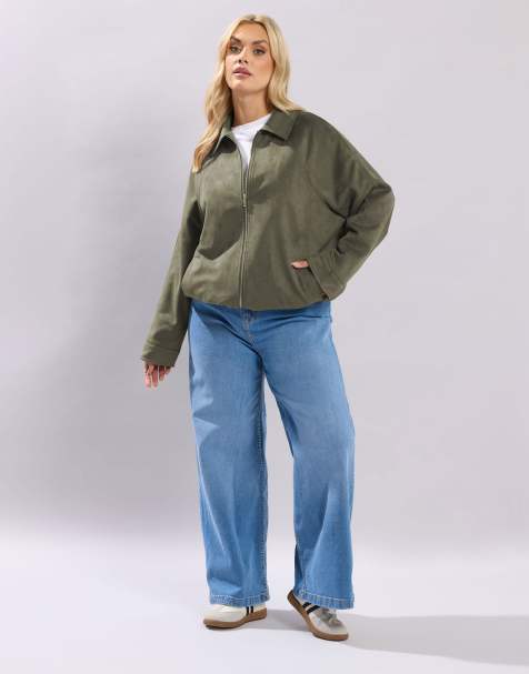 Yours Clothing Faux suede bomber jacket in green - view 1