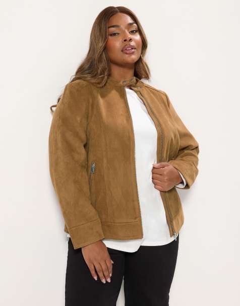 Yours Clothing Faux suede jacket in brown