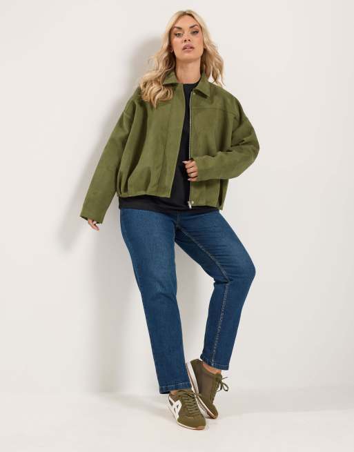 Yours Clothing Faux suede jacket in green, 2 of 4