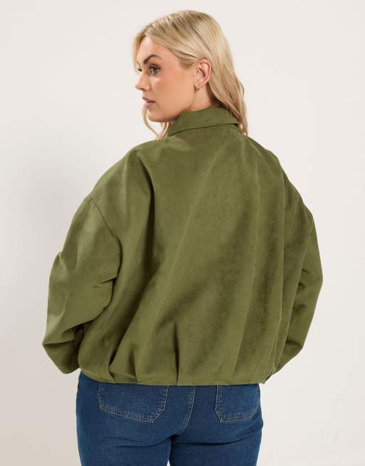 Yours Clothing Faux suede jacket in green, 3 of 4
