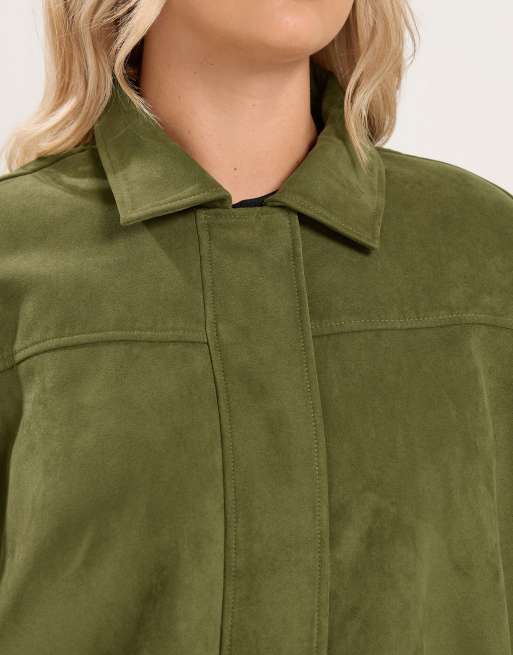 Yours Clothing Faux suede jacket in green, 4 of 4