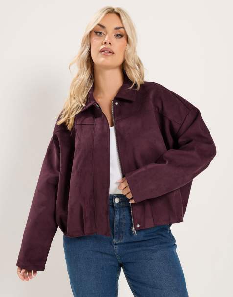 Yours Clothing Faux suede jacket in purple - view 1