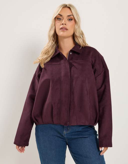 Yours Clothing Faux suede jacket in purple, 2 of 4
