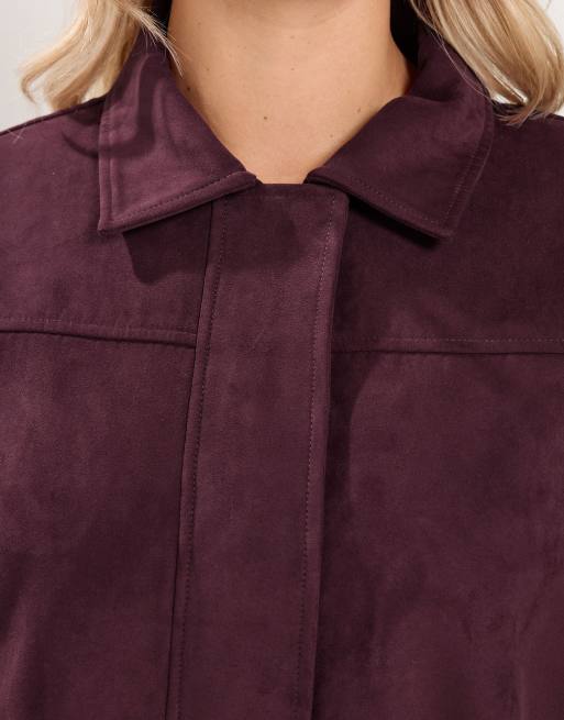 Yours Clothing Faux suede jacket in purple, 4 of 4