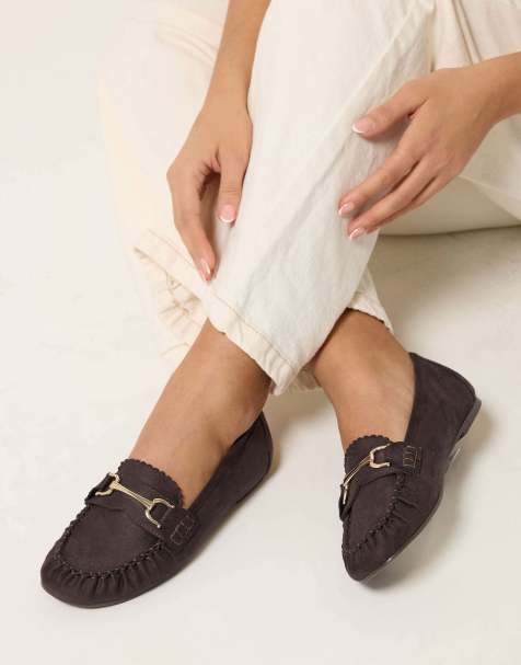 Yours Clothing Faux suede loafers in wide e & extra wide eee fit in brown - view 1