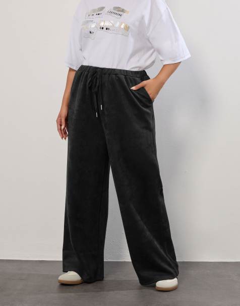 Yours Clothing Faux suede wide leg trousers in black - view 1