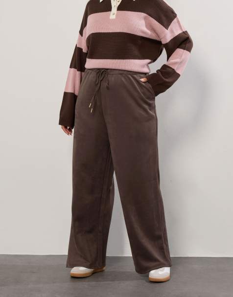 Yours Clothing Faux suede wide leg trousers in brown