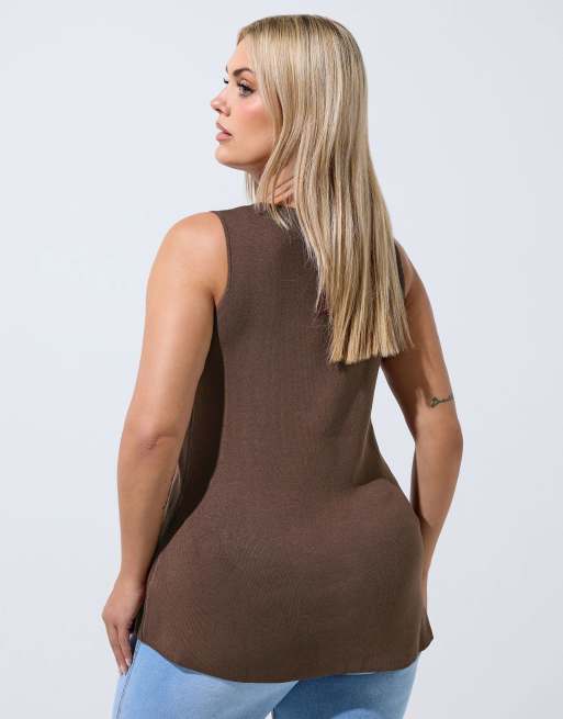 Yours Clothing Flare hem waistcoat in brown, 4 of 4