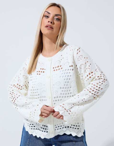 Yours Clothing Floral crochet cardigan in natural - view 1