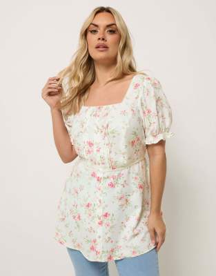 Yours Clothing Floral milkmaid blouse in white