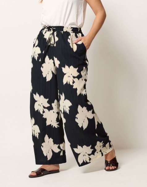Yours Clothing Floral textured wide leg trousers in black - view 1