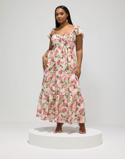 Yours Clothing Floral tiered maxi dress in white - view 1