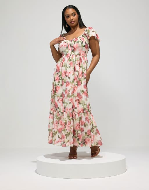 Yours Clothing Floral tiered maxi dress in white, 2 of 4