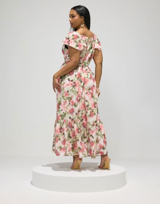 Yours Clothing Floral tiered maxi dress in white, 3 of 4